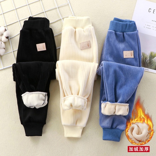 Children's sports pants new style for boys and girls baby plus velvet pants for autumn and winter wear thickened casual warm trousers