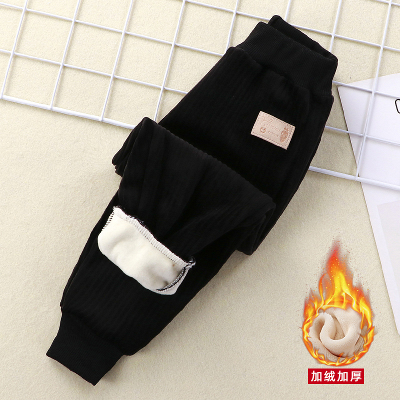 Children's sports pants new style for boys and girls baby plus velvet pants for autumn and winter wear thickened casual warm trousers