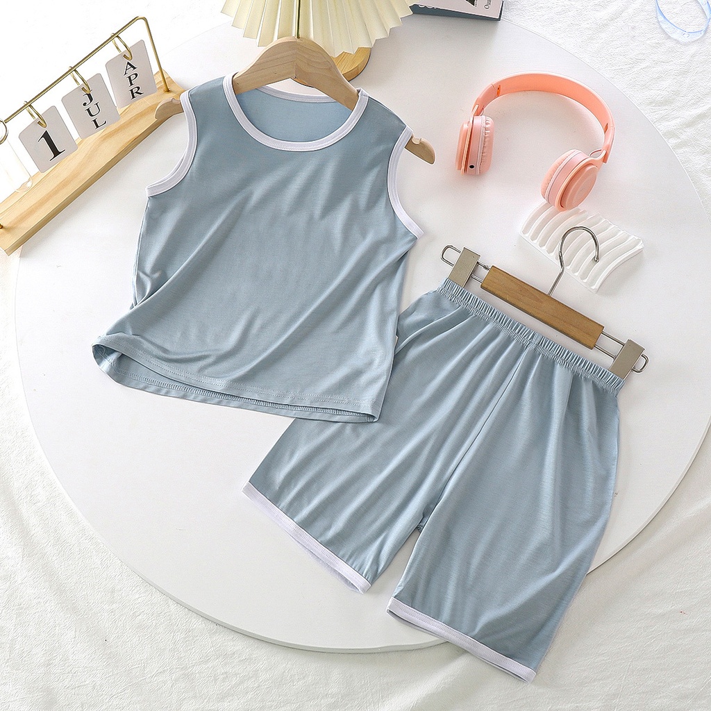 Children's vest set thin model modal home boy sleeveless air conditioning suit baby ice silk pajamas summer boy