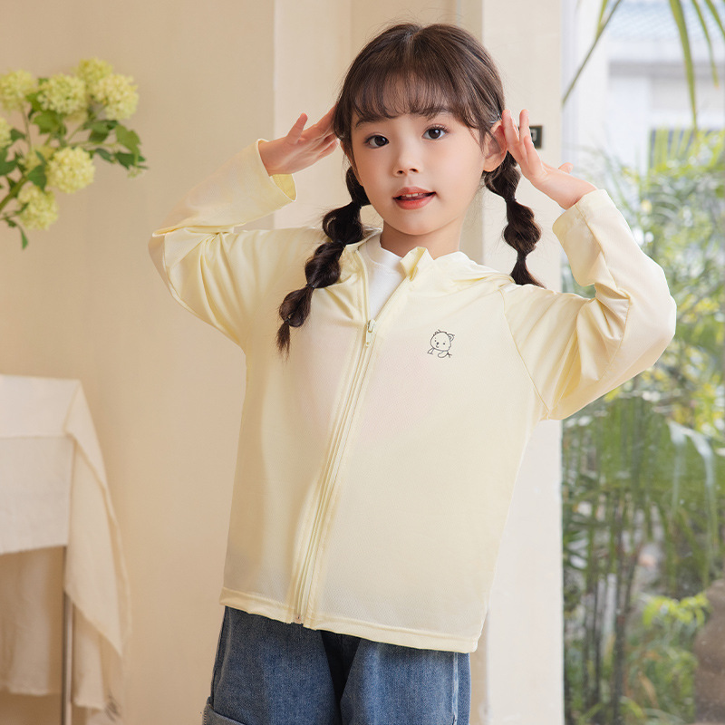 Children's ice silk sun protection clothes thin sun protection shirt breathable hooded sun protection clothes cold cardigan children's sun protection jacket women