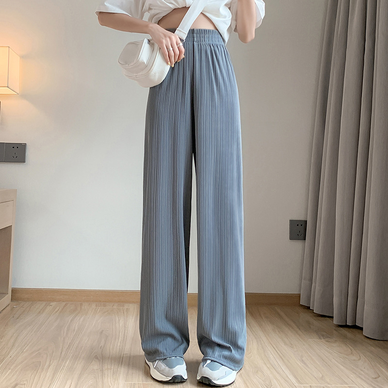 H789 ice silk wide-leg pants for women spring and autumn thin chiffon high waist droop loose straight slim casual floor trousers