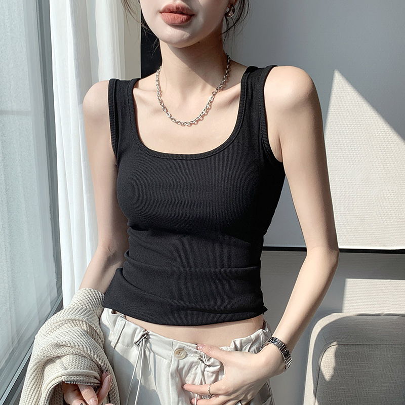 H237 Spring and summer new wide-shoulder vest for women, U-neck Douyin hottest base with small vest for women, sleeveless shoulders