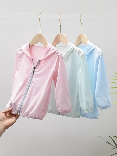 New summer children's ice silk thin sun protection clothes for boys and girls hooded long-sleeved sun protection clothes for one-piece hairdressing